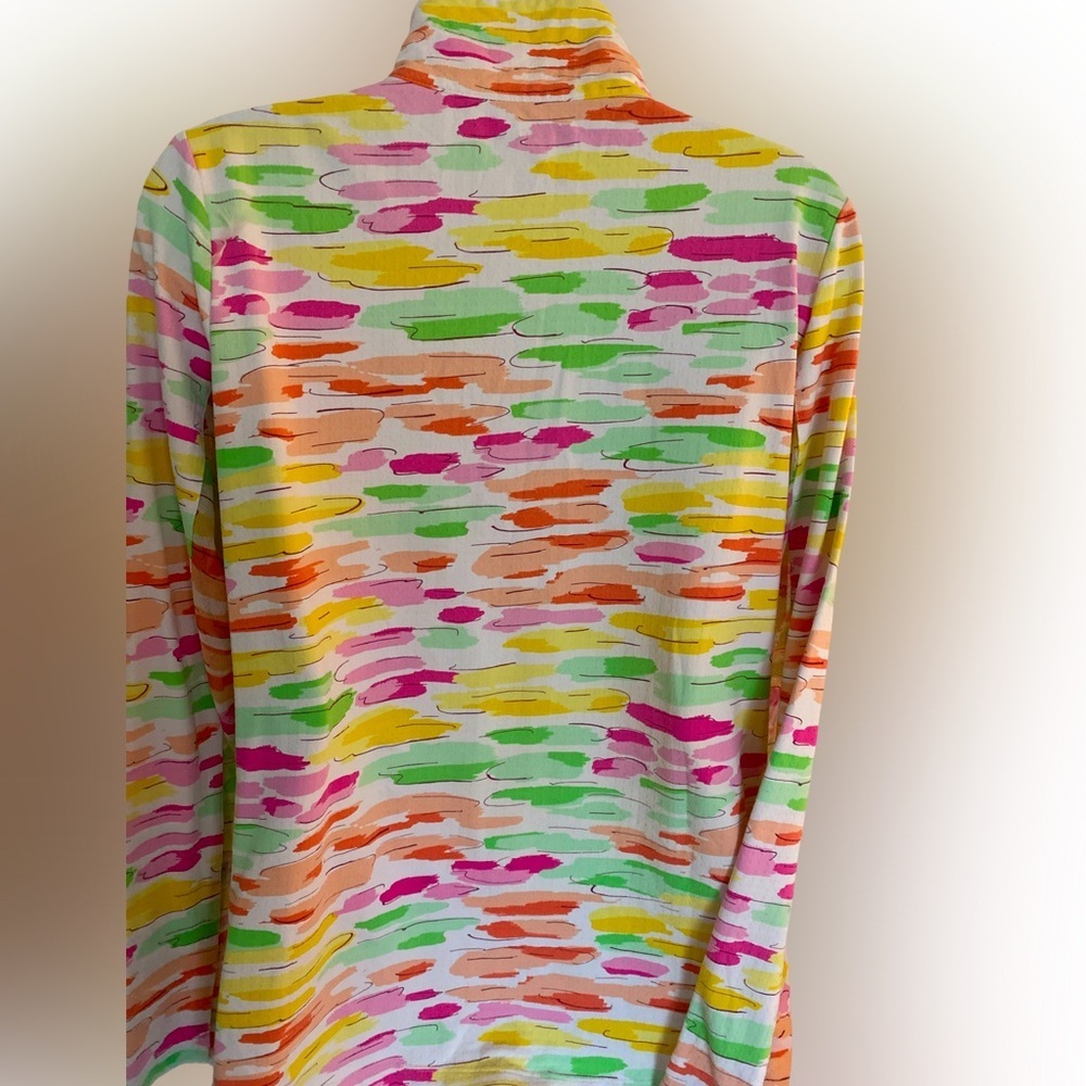 Ibkul UPF 50 Quarter Zip Top -M yellow pink orange , nylon spandex - Picture 4 of 5